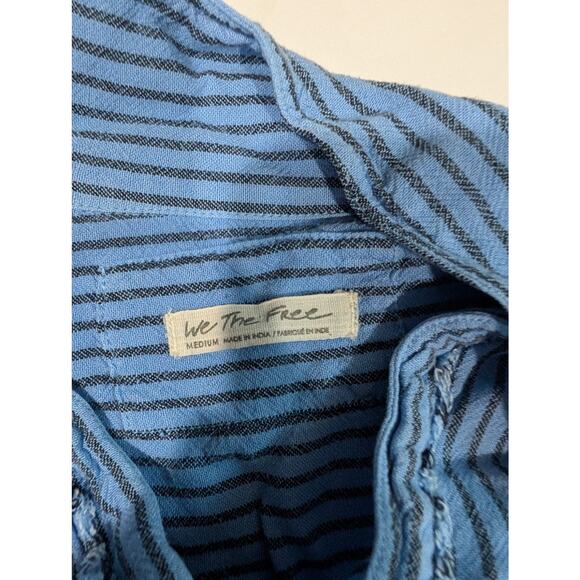 Free People Top Womens Medium Blue Striped Pullobrt Boho Oversized - Picture 5 of 10